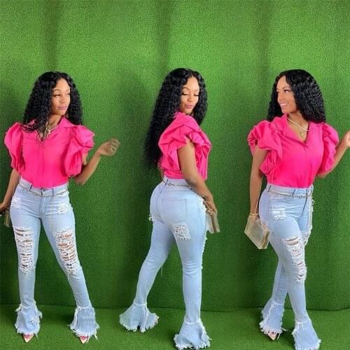 Women European Slim Fit Jeans Fashion Solid Color Ripped Hole Tassel Stretch Mid-waist Denim Pencil Long Pants Trousers