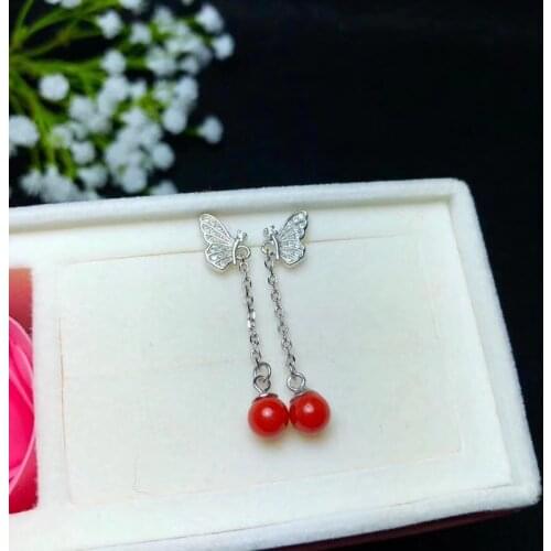KJJEAXCMYY boutique jewelry 925 sterling silver inlaid natural red coral female earrings earrings ear wire support detection