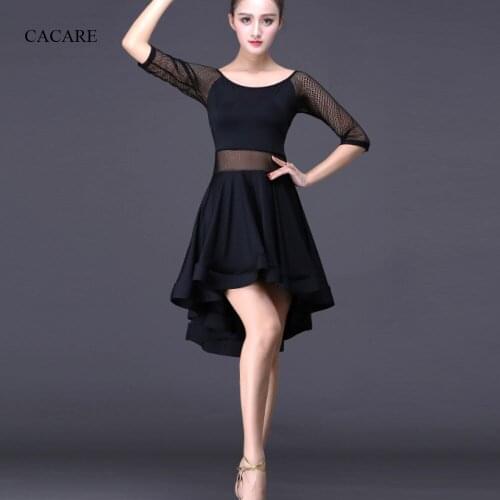 CACARE Latin Salsa Dance Dress for Women Latin Dress Fringe Latin Dance Competition Dresses D0314 Mermaid Hem Mesh Sleeve