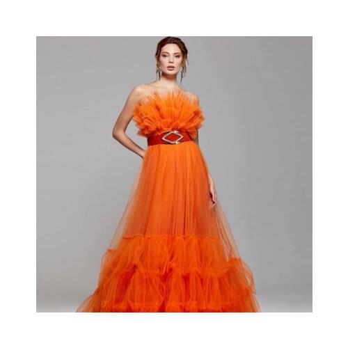 Chic Ruffle Tulle Dress Women Special Design Backless Long Party Dresses Celebrity Evening Prom Grown 2020 Custom Made Any Color