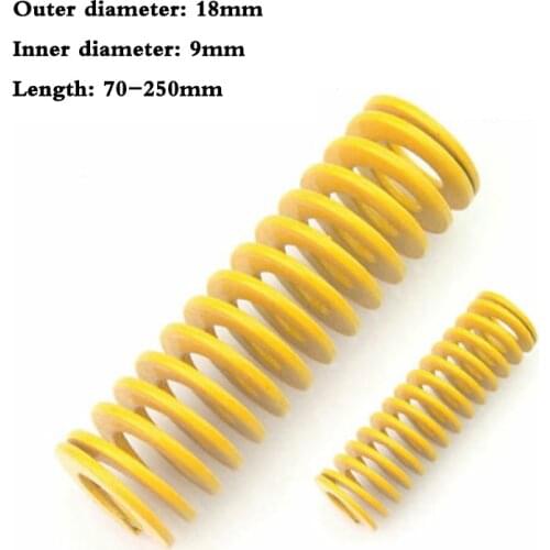 1Pcs Yellow Long Light Load Stamping Compression Mould Die Spring Outer Diameter 18mm Inner Diameter 9mm Length 70-250mm