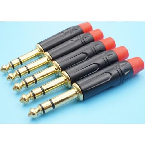 10pcs Gold Plated 6.35mm Audio Dual Microphone Connector Plug 6.5mm Junior Core Stereo Audio Connector Amplifier Balance Plug