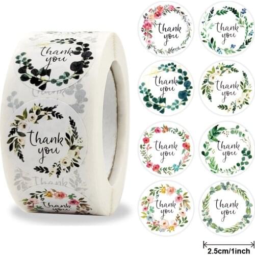100-500pcs Flowers Round Thank You Stickers for Supporting Small Business Seal Labels for Thank You Cards,Wedding Party