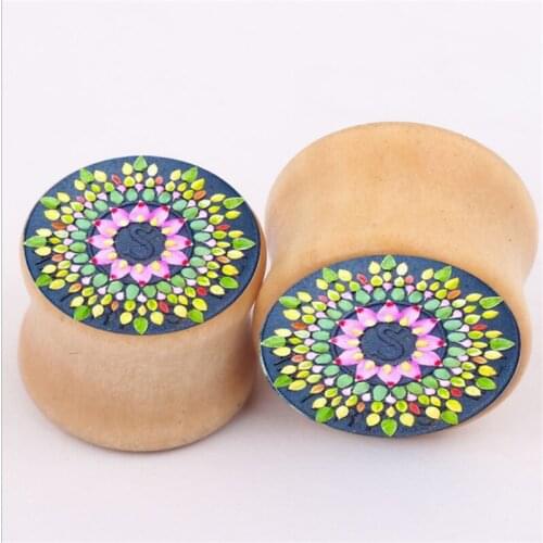 2pcs new hot wood ear plugs tunnels flesh expansions piercing colorful flowers fashion ears gauges expanders body Jewelry gifts