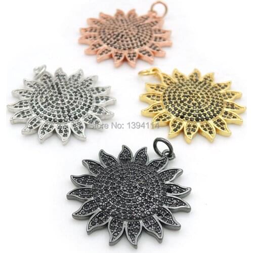27*25*3mm Micro Pave Black CZ Sun Charms Fit For Making DIY Bracelets Or Necklaces Jewelry