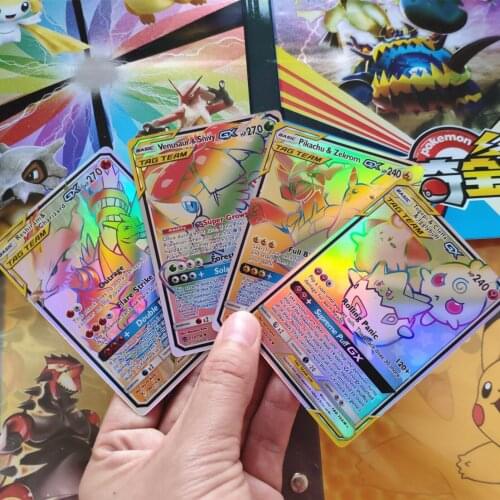60 Pikachu Fire-breathing Dragon Pokemon Mega Super Evolution GX Tag Team Flash Card Vmax Childrens Toy Game Collection Card