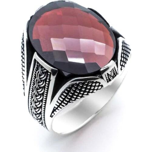 925 sterling Silver Red CZ Mesh Pattern Ring