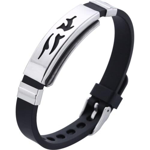 ORCHYO Stainless Steel Cuff Bracelet Black Color Silicone For Men USA/RUSSIA / BRAZIL Bangles Jewelry Gift Wholesale #002604