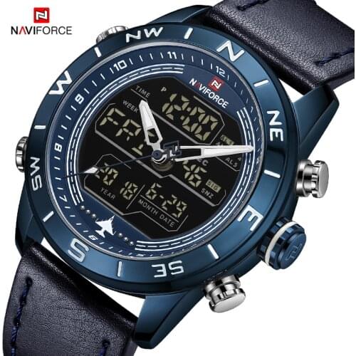 Most Sold 2021 NAVIFORCE Male Watch Luxury Chronograph Casual Business Day Display Waterproof Dual Time Men Digital Wristwatches
