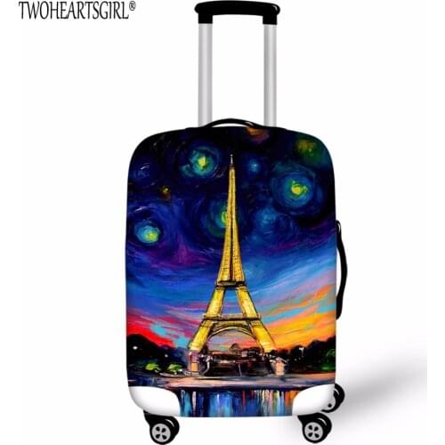TWOHEARTSGIRL Eiffel Tower Print Travel Luggage Cover for 18-32inch Case Waterproof Zipper Suitcase Cover Durable Trolley Case