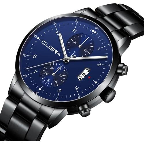 CUENA Brand Luxury mens quartz-watch stainless steel Waterproof watches Men Multi-function Sport Wristwatches Relogio Masculino
