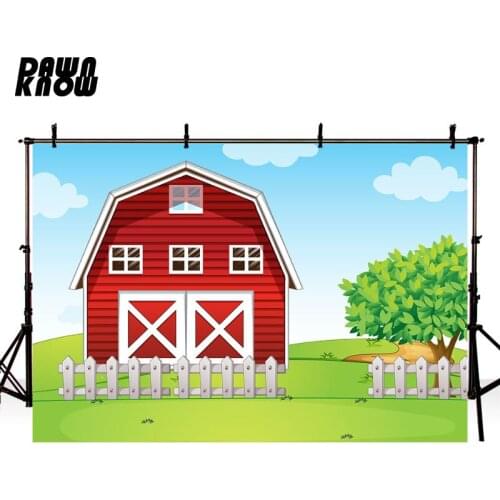 DAWNKNOW Cartoon Red House Photography Background Baby Birthday Party Photocall Secnic Photo Backdrop Children lv1093