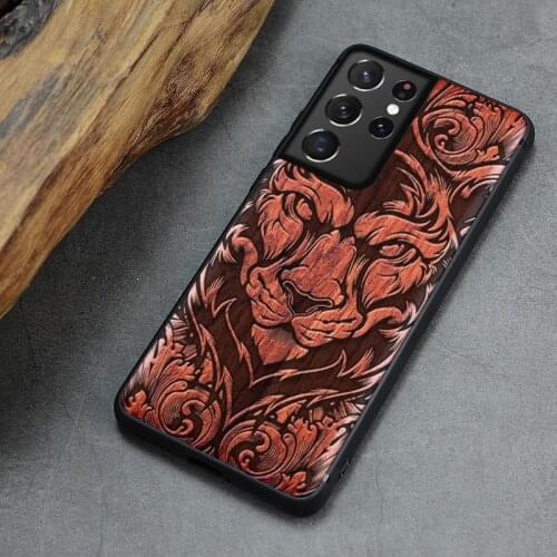3D Carved Wood Case For Samsung Galaxy S21 Ultra Shockproof Accessory Soft-Edge Cover Wooden Shell Protection Phone Shell