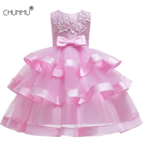 Baby Girls Flower Dress Elegent Beading Tutu Party Princess Dress Children Kids New Year Clothes Red/Green/Pink