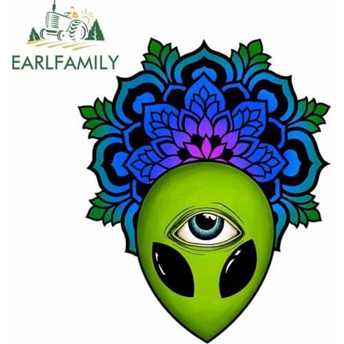 EARLFAMILY 13cm x 10.6cm for Third Eye Alien Mandala Car Sticker Camper Race Car Wall Trunk Vinyl Waterproof Decal for Vehicle
