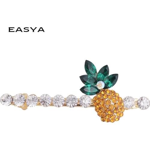EASYA Pineapple Barette Headwear Hair Jewelry 6.7x2.7cm Yellow Pineapple Hair Accessories Rhinestone Fashion Pearls Hair Jewelry