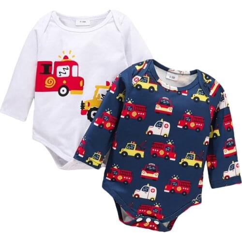 FOCUSNORM 0-24M Autumn Baby Girls Boys Jumpsuits Cartoon Car Printed Long Sleeve Lovely Jumpsuits 2 Colors
