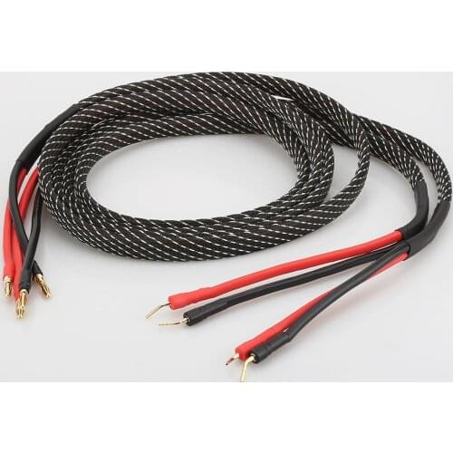 1Pair Pure copper loudspeaker cable HIFI Banana plug to pin plug speaker cable Center Audio Speaker cable