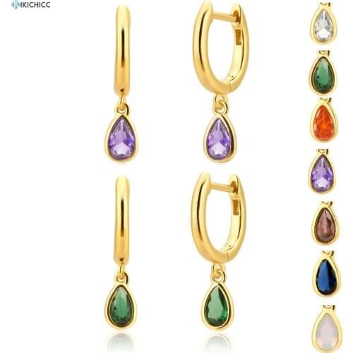 Kikichicc European 925 Sterling Silver 6 Types Drop Earring Ovals Green Purple Slim Dangle Charm Piercing Zircon CZ Jewelry