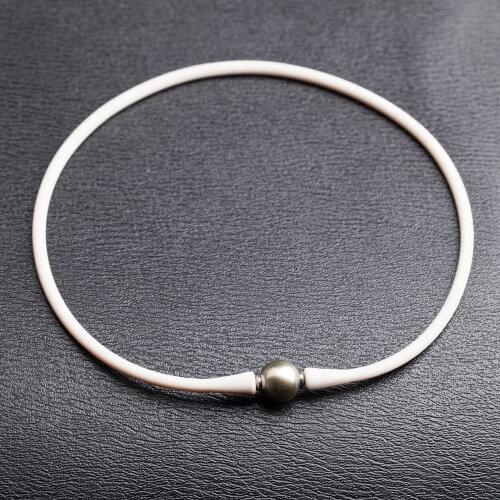 12.6mm Round Genuine South Sea Tahitian Cultured Pearl Silicone Rubber Necklace