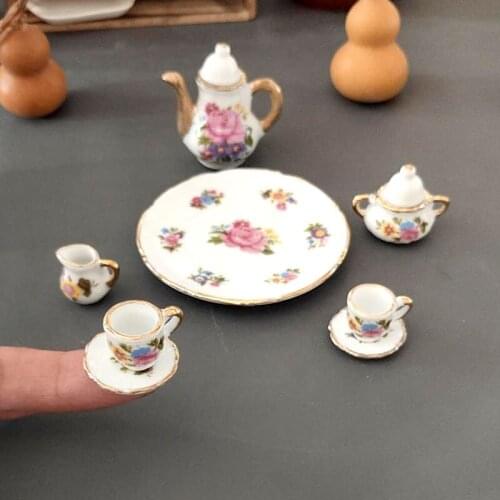 Doll House Handmade Meal Tea Set 8-Piece Set Cute Mini Ceramic Tea Cup Childrens Play House Kitchen Toy Home Tableware LC025
