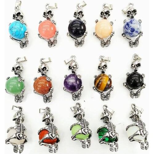 Natural Original Stone Crystal Alloy Skull Skeleton Soldier Pendant for Charms Jewelry Making DIY New Necklace Accessories Wicca