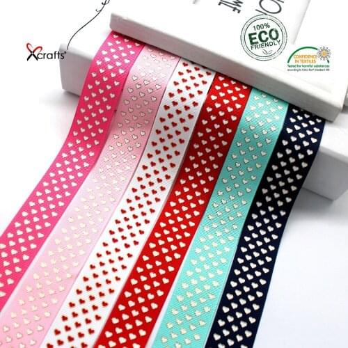 NEW 25MM 1" Grosgrain Ribbon Hot Stamping Printed Heart-shaped For DIY Hairbows