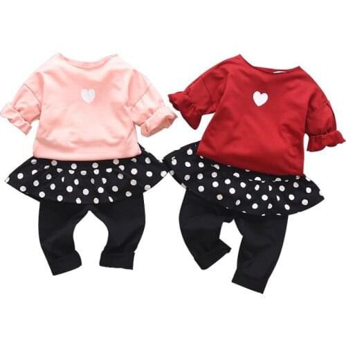 Baby girl clothes 0-4 years old spring and autumn long-sleeved suit girl clothing love printing casual baby girl two-piece suit