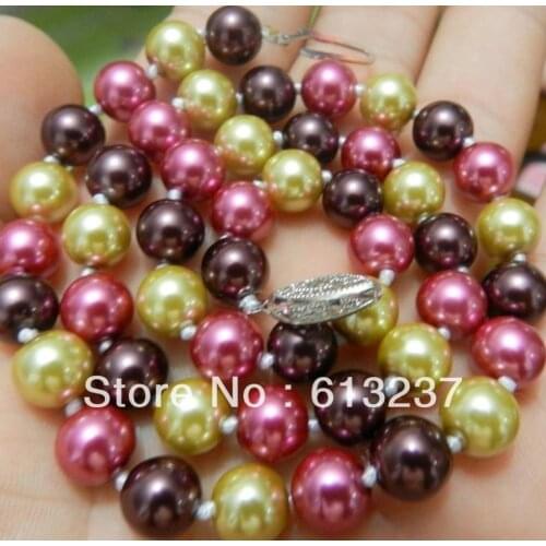 Wholesale price fashion 10mm multicolor shell simulated-pearl round beads chains necklaces link jewelry making 18inch YE0046