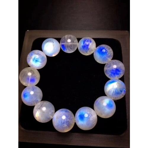 Genuine Natural Moonstone Blue Lights Bracelets Healing 16mm Crystal Round Bead Bracelets Women Top Quality Moonstone AAAAAA