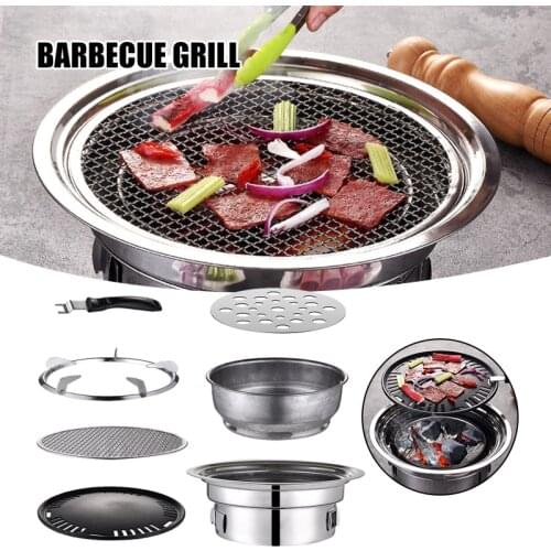 BBQ Charcoal Grill Portable Household Korean Grill Round Carbon Barbecue Grill Camping Grill Stove for Outdoor Indoor WXV Sale
