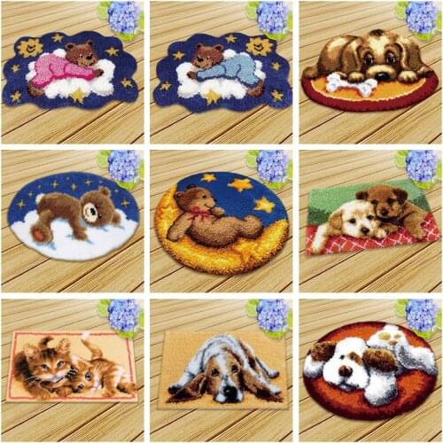 Prajna Animal Series Dog Latch Hook Kit Bear Segment Embroidery Pillow Wool Carpet Embroidery knooppakket Latch Hook Rug Kits