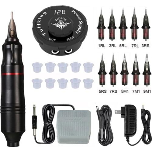 Professional Tattoo Machine Kit Tattoo Power Rotary Pen With Cartridges Needles For Permanent Makeup Microblading Tattoo Supply