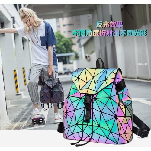 2021 Free shipping luxury women shoulder bags new design big capacity geometric luminous girl school drawstring backpack