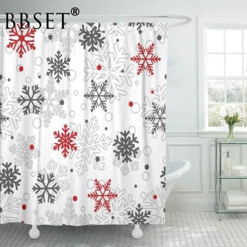 Christmas Theme Shower Curtain Big and Small Red Gray Snowflakes Pattern Waterproof Multi-size Cortina De Bano Bathroom Decor