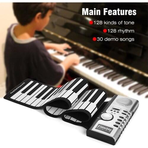 Roll Up Electronic Piano 61 Keys 128 Tones Keyboard Portable Digital Keyboard Piano Flexible Electronic Musical Instrument
