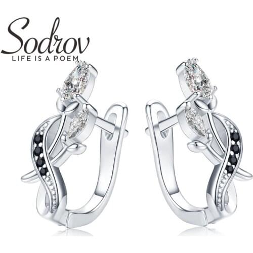 2020 Sodrov 925 Sterling Silver Round Black Trendy Spinel Engagement Flower Hoop Earrings for Women Fine Jewelry Bijoux I151