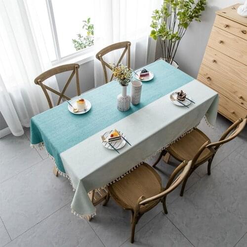 Stripe Linen Tablecloth With Tassel Waterproof Oilproof Thick Rectangular Wedding Dining Table Cover Tea Decorative Table Cloth