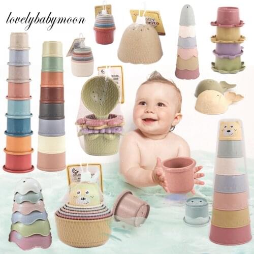 Stacking Cup Toys Baby Early Educational Intelligence Toy Folding Tower Toys Cartoon Bath Toys Children Birthday Christmas Gift