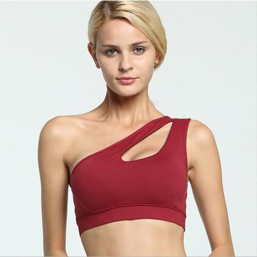 Sports Bra Sexy One Shoulder Women Fitness Yoga Bras Gym Padded Tops Athletic Vest Push Up Brassieres Running Workout Sport Top