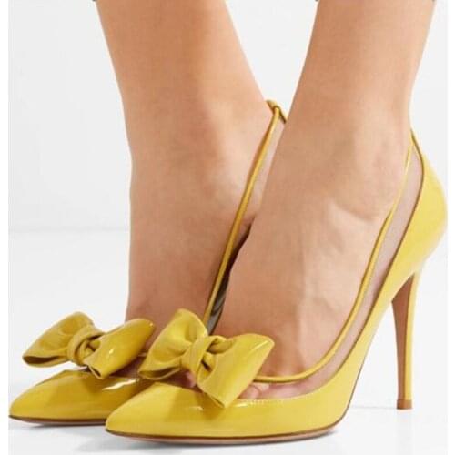 Shofoo shoes fashion versatile slim heel shallow bow high heel shoes about 11cm high heel