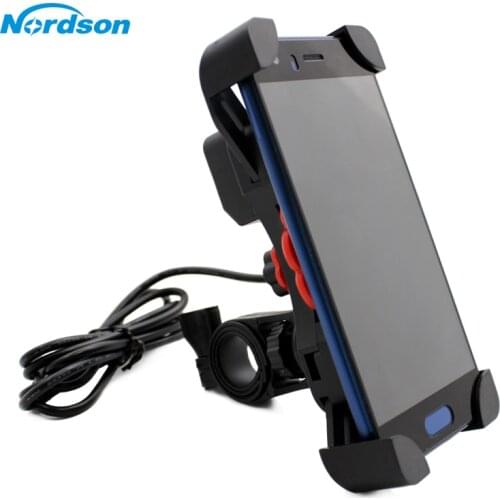 Nordson Universal Dual USB Motorcycle Charger Phone Holder Waterproof 12V Moto Motocross Bike Mobile Phone Mount Handlebar Stand