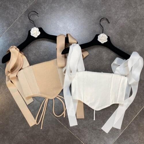 FABPOP 2021 Spring Summer New Arrivals Beige Backless Bandage Bow Decoration Fashion Women Suspender Vest Tank Tops GA080