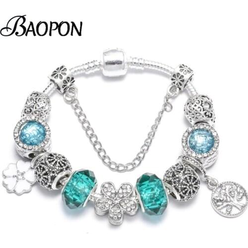 European Style Vintage Silver Color Crystal Beads Charm Bracelets Fit Original Beads Fits Brand Bracelets for Women Jewelry