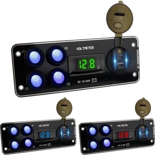 Voltmeter For Car RV Truck ATV UTV Camper Caravan 4 Gang Switch Panel PD QC3.0 Car charging 12-24V Car Push Button