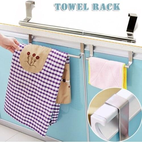 Stainless Steel Retractable Door Rear Hook Adjustable Matte Storage Hook Punch Free Household Towel Holder Kitchen Organizer