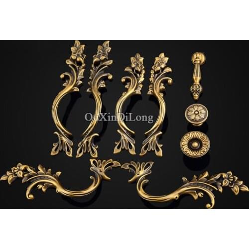 Top Quality 10PCS Furniture Handles European Antique Pure Brass Drawer Wardrobe Cupboard Kitchen Cabinet Door Pull Handles Knobs