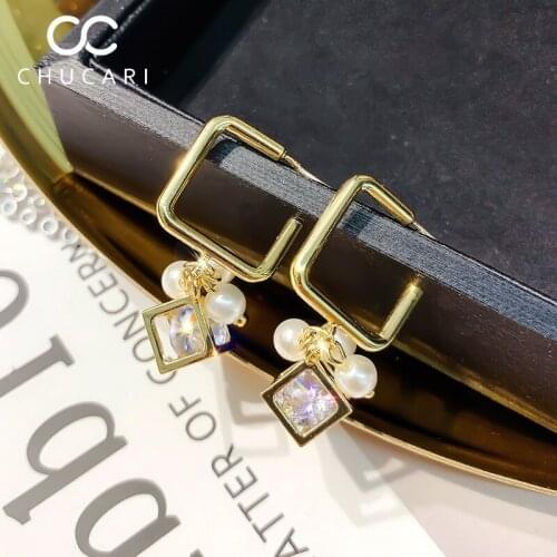 CHUCARI High Quality Fashion 2019 Crystal Pearl Temperament earrings female S925 Silver metal zircon pendant simple Korean