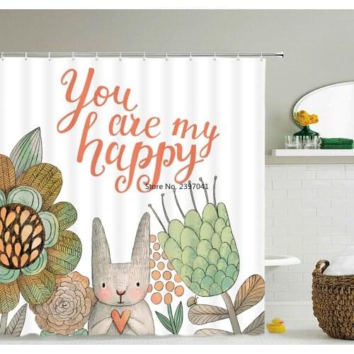 Lovely Rabbit Shower Curtain Fabric Bathroom Curtains Cartoon Owls Cats Dogs Animals Waterproof 3D Print Bath Screen With Hooks