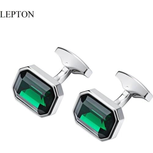 Hot Sale Sky Blue & Green Glass Cufflinks For Mens Lepton Low-Key Luxury Square Cufflink Shirt Cuffs Cuff Links Relojes Gemelos